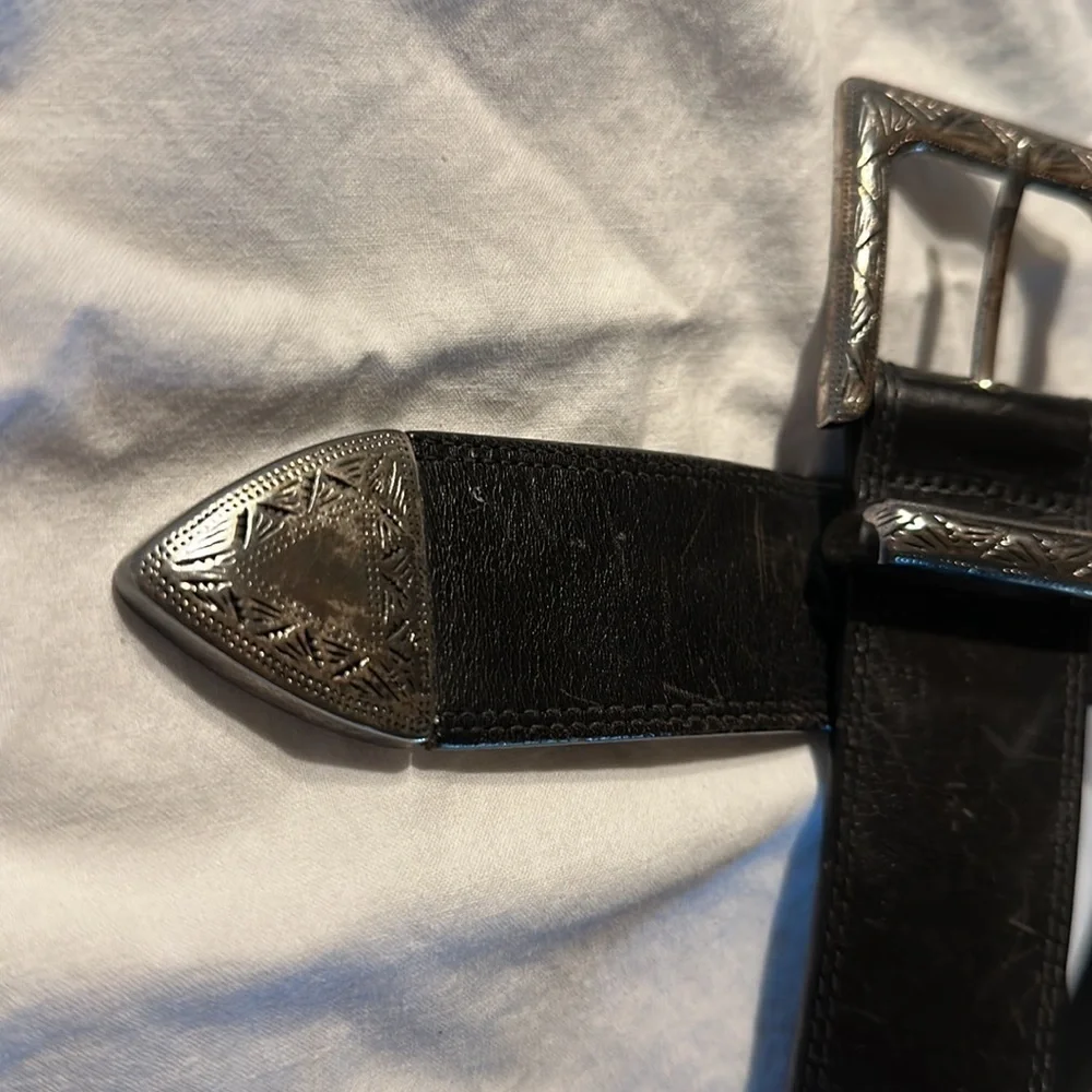 Black Brighton Leather Black with Silver Tone Buckles 37” long